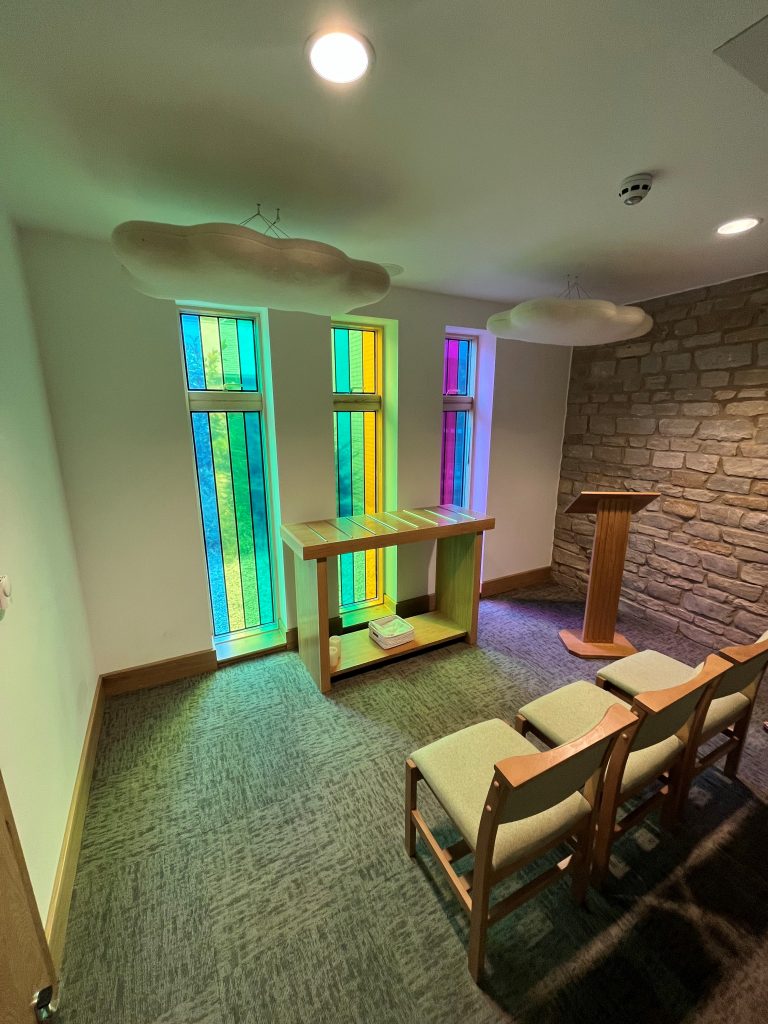 View of the seating within the sanctuary chapel