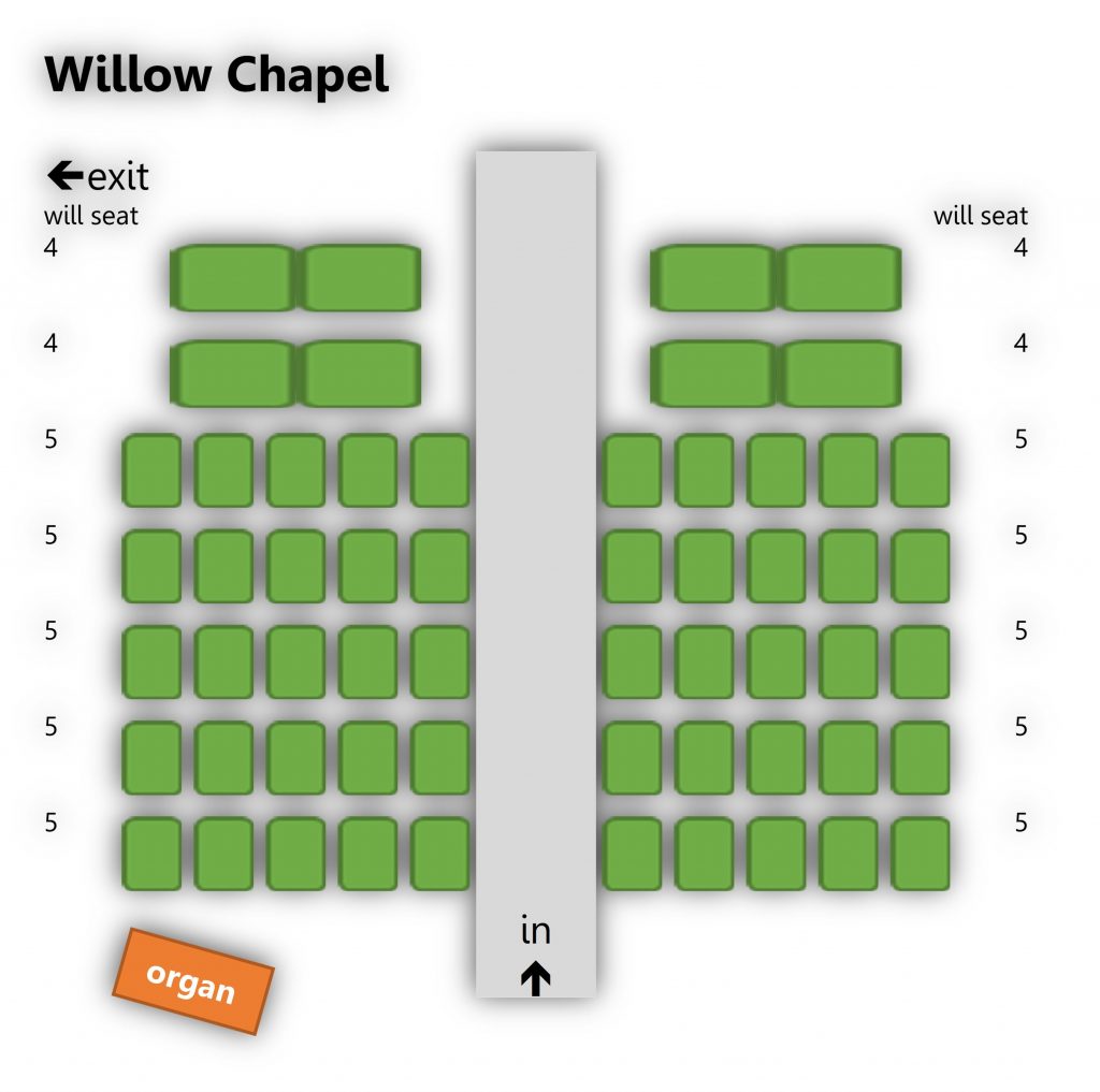 Seating plan for the Willow Chapel